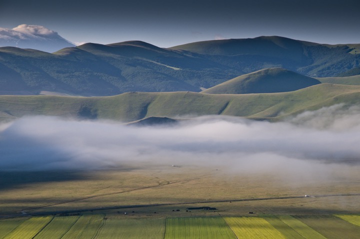 Early morning mist on the Piano Grande Umbria Italy